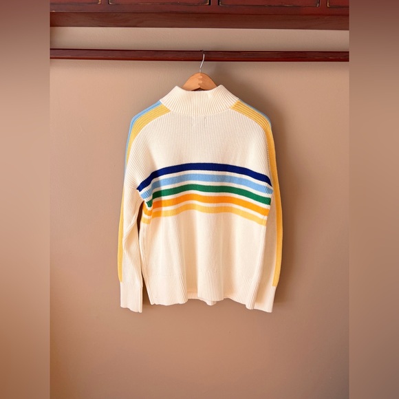 Lands End Drifter Cotton Colorful Retro quarter zip Striped Sweater NWT - Picture 3 of 4
